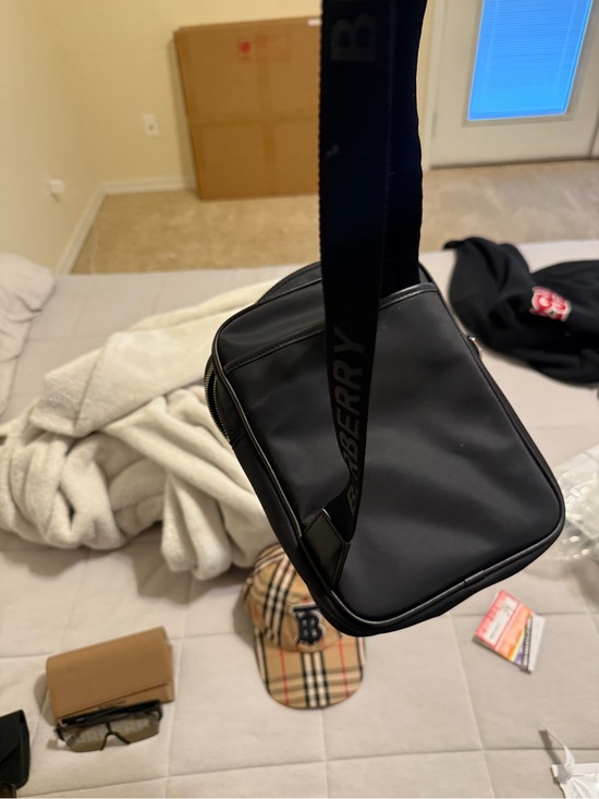 Burberry Black Crossbody Messenger Bag with White Logo